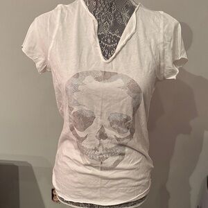 Zadig & Voltaire White Metallic Skull Graphic Tee